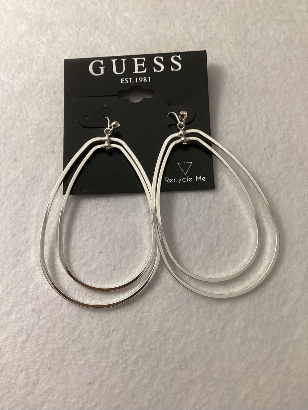 Guess 3” SilverToneLayered Teardrop Dangle Hoop Earrings